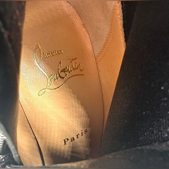 Christian Louboutin Jessie Booty Joli 100 Black Patent Satin Ankle EU 37.5 - Picture 12 of 14